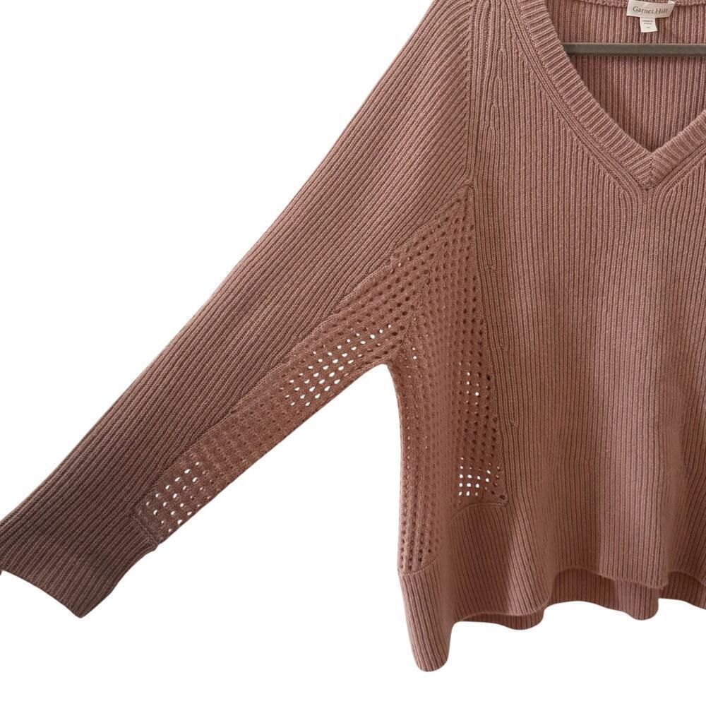 Garnet Hill 100% Cashmere Mesh Rib-Knit Sweater Dusty Pink Size M - Picture 3 of 9